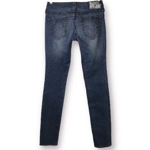 TRUE RELIGION SKINNY LOW-RISE DISTRESSED BLUE JEAN